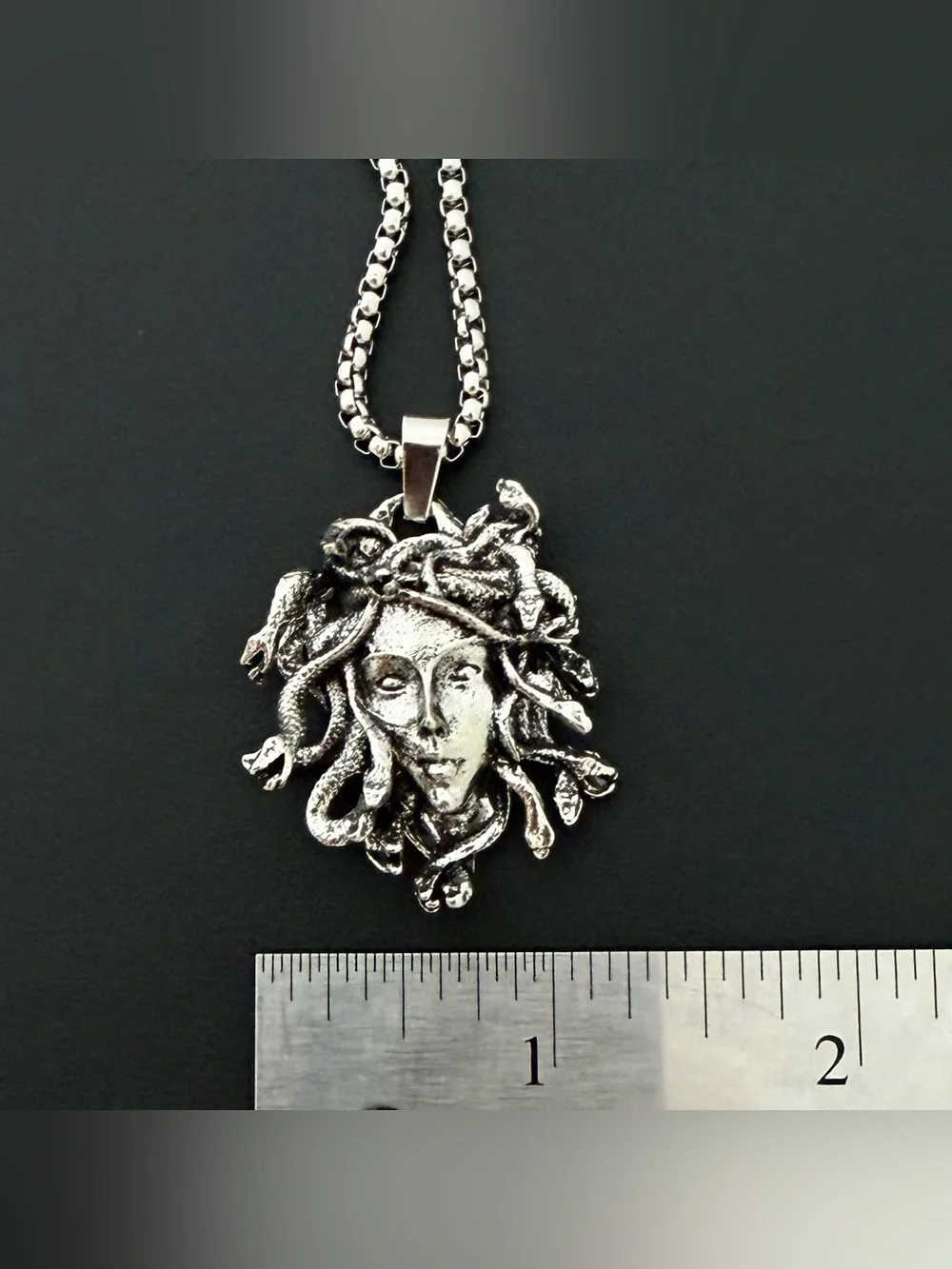 Gothic Silver Medusa Gorgon Pendant Necklace